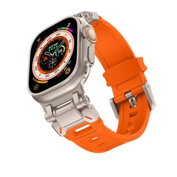 Ремешок силикон+метал для Apple Watch 42 mm (Series 1 | 2 | 3) titanium-orange 105026 фото