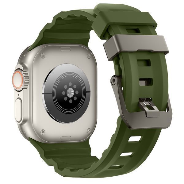 Ремінець силікон (ребристий) для Apple Watch 45 mm (Series 7 | 8 | 9) titanium-green 107222 фото